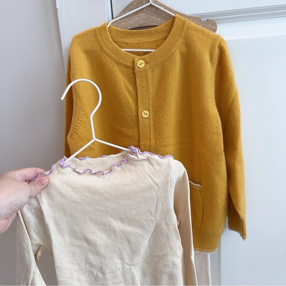 Cream and Yellow Kids Shirt and Cardigan Set